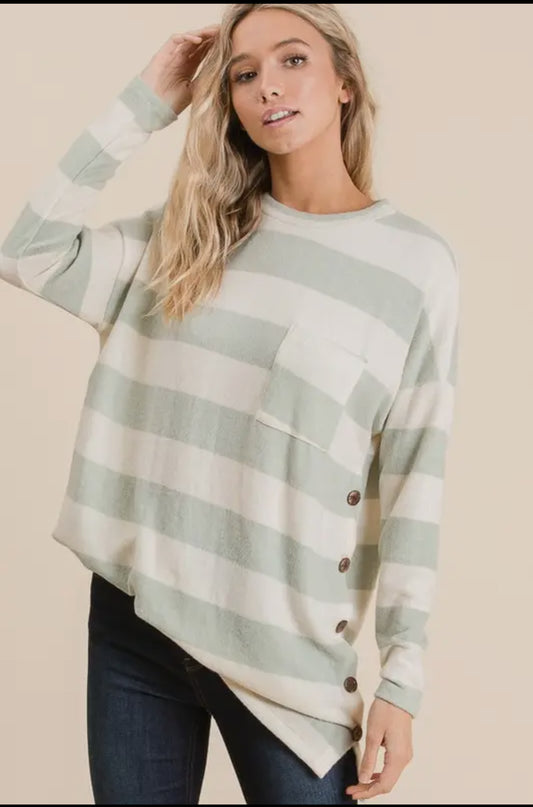 Stripes Side Button Detailed Top